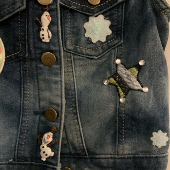 OOAK Frozen Upcycled Handmade Girls Denim Vest Handcraft Unique Elsa Olaf Size 5 - Picture 3 of 10